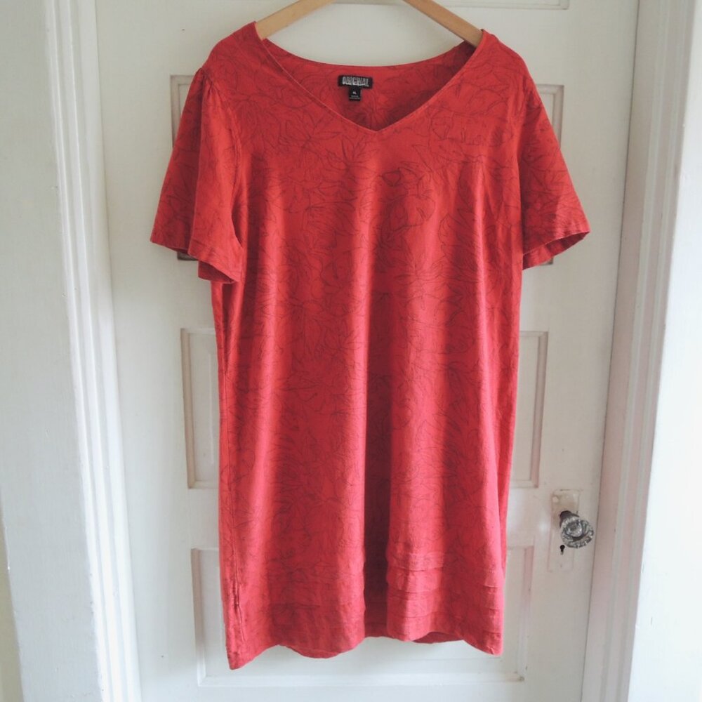 Nicole Miller Red & Black Linen Blend Shift Dress XL